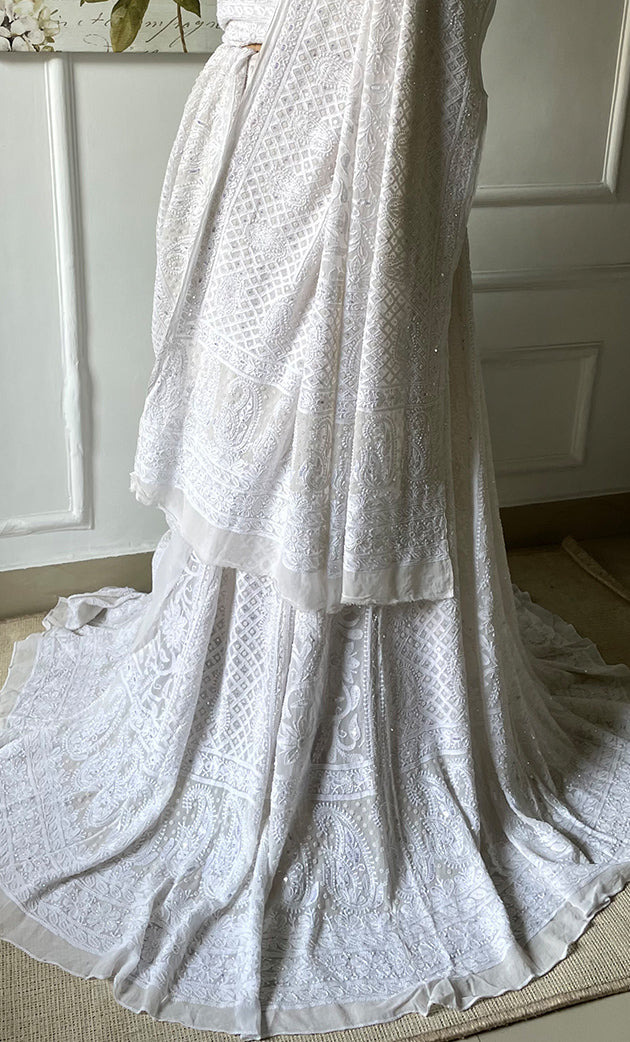 Women's Lakhnavi Handcrafted Bridal Viscose Georgette Chikankari Lehenga Set - HONC0287657