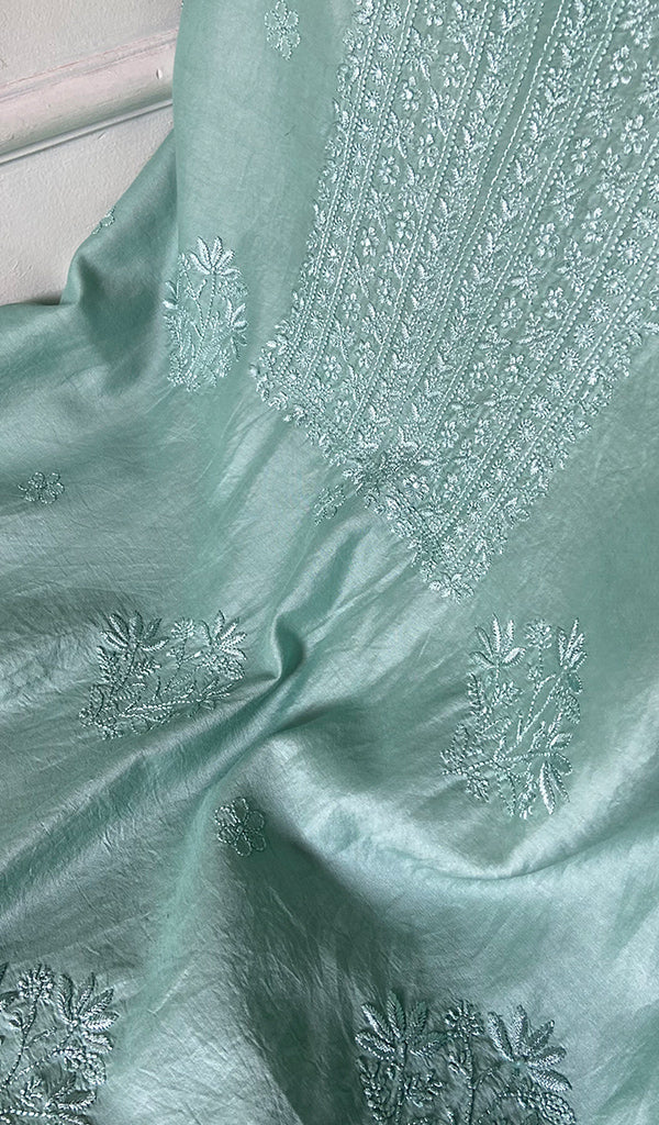 Women's Lakhnavi Handcrafted Chanderi Silk Unstitched Chikankari Full Suit - HONC0350715