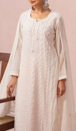 Load image into Gallery viewer, Saziya Women's Lakhnavi Handcrafted Mul Chanderi Chikankari Stitched Kurta, Dupatta And Pant Set - HONC01327945