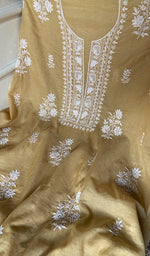 Load image into Gallery viewer, Women's Lakhnavi Handcrafted Mul Chanderi Unstitched Chikankari Full Suit Material - HONC0334957