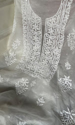 Load image into Gallery viewer, Women&#39;s Lakhnavi Handcrafted Organza Chikankari Unstitched Kurta And Dupatta Set - HONC0249870
