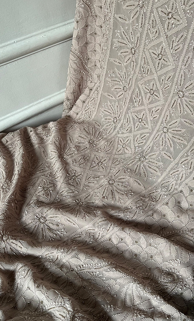 Women's Lucknowi Handcrafted Viscose Georgette Unstitched Chikankari Suit Material - HONC0325149