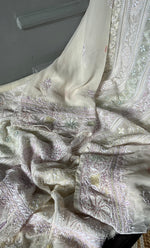 Load image into Gallery viewer, Women&#39;s Lakhnavi Handcrafted Pure Silk Georgette Chikankari Anarkali and Dupatta set - HONC0283158
