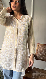 Load image into Gallery viewer, Women's Lakhnavi Handcrafted Tissue Chanderi Chikankari Top - HONC0348541