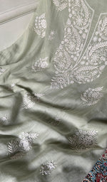 Load image into Gallery viewer, Women's Lakhnavi Handcrafted Mul Chanderi Unstitched Chikankari Full Suit Material - HONC0338251
