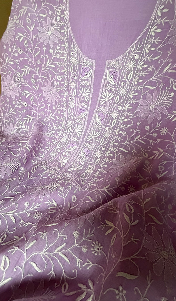 Pure Mul Chanderi Chikankari 3 Pc Unstitched Suit Set