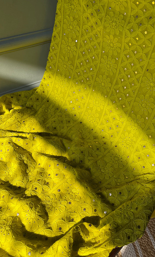 Women's Lakhnavi Handcrafted Viscose Georgette Chikankari Full Suit Material - HONC0271100