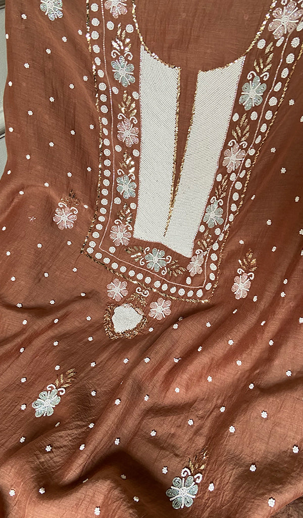 Nitara Women's Lakhnavi Handcrafted Mul Chanderi Unstitched Chikankari Full Suit - HONC0362601