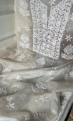 Load image into Gallery viewer, Women&#39;s Lakhnavi Handcrafted Organza Chikankari Unstitched Full Suit Material - HONC0284601
