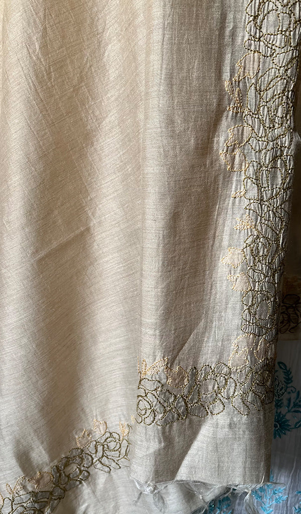 Women's Lakhnavi Handcrafted  Munga Silk Chikankari Dupatta - HONC0252236