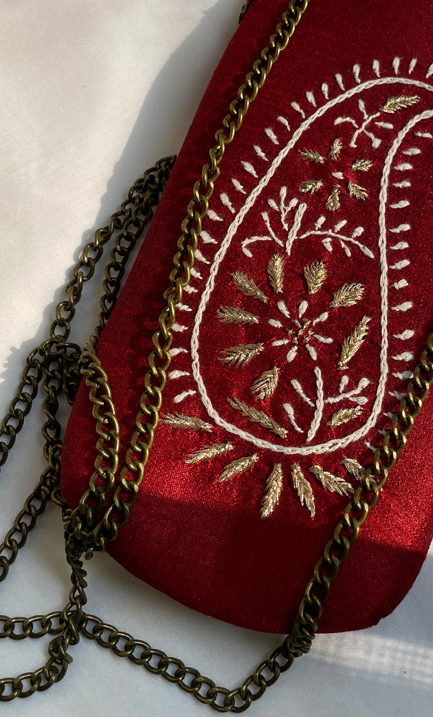 Chikankari Embroidered Mobile Cover with Metal Frame - HONC0330001