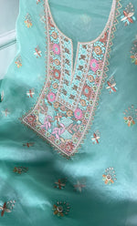 Load image into Gallery viewer, Women&#39;s Lakhnavi Handcrafted Pure Organza Chikankari Unstitched Kurta And Dupatta Set- HONC0326296
