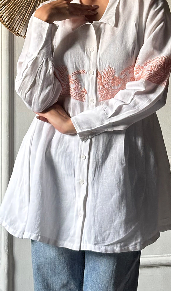 Mahika Women's Lucknowi Handcrafted Slub Cotton Chikankari Shirt - HONC0344254