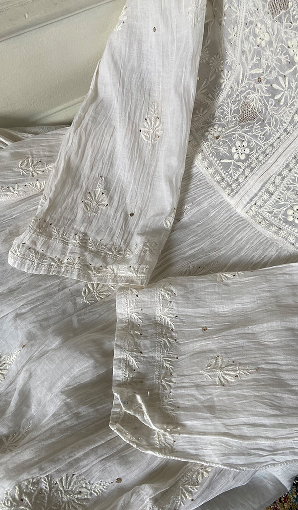 Women's Lakhnavi Handcrafted Mul Chanderi Semi - Stitchd Kurta And Dupatta Set - HONC0322140