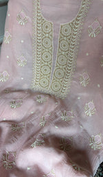 Load image into Gallery viewer, Women's Lakhnavi Handcrafted Mul Chanderi Unstitched Chikankari Full Suit - HONC0349095