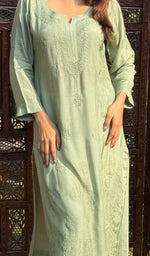 Load image into Gallery viewer, Women&#39;s Lucknowi Handcrafted Muslin Chikankari Kurti - HONC0100897
