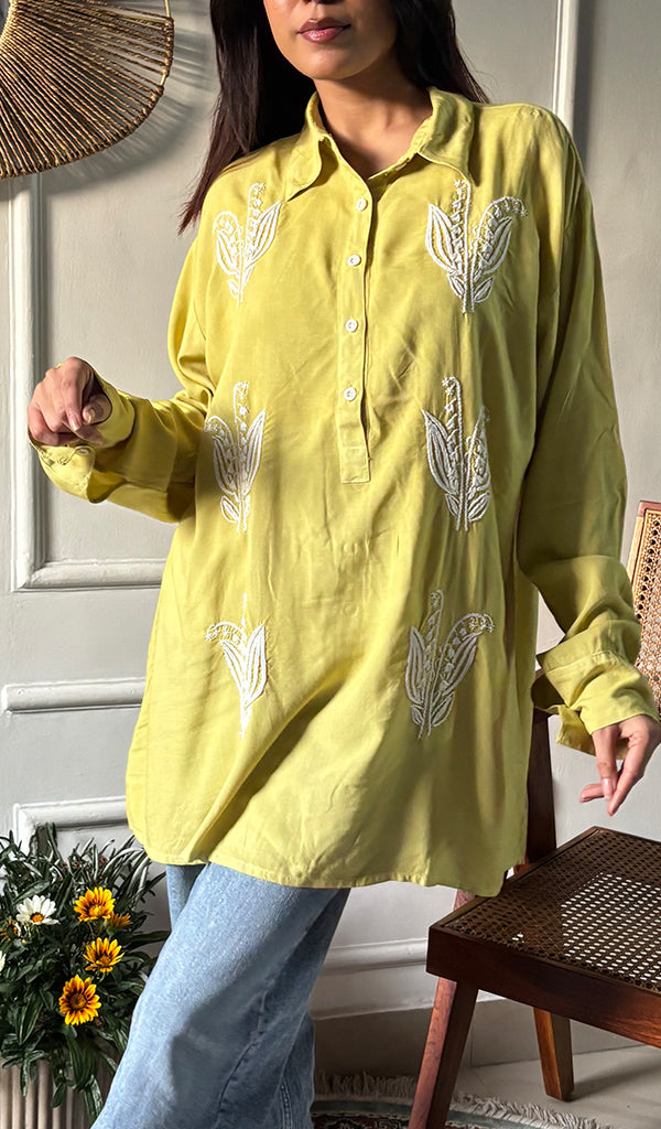 Trisha Women's Lakhnavi Handcrafted Cotton Oversized  Chikankari Top - HONC0325798