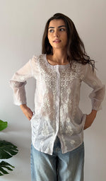 Load image into Gallery viewer, Vaanya Women's Lakhnavi Handcrafted Mul Chanderi Chikankari Top - HONC0373146