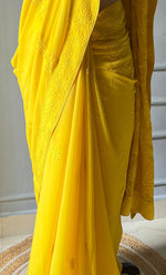 Load image into Gallery viewer, Women&#39;s Lakhnavi Handcrafted Viscose Georgette Chikankari Saree - HONC0301795
