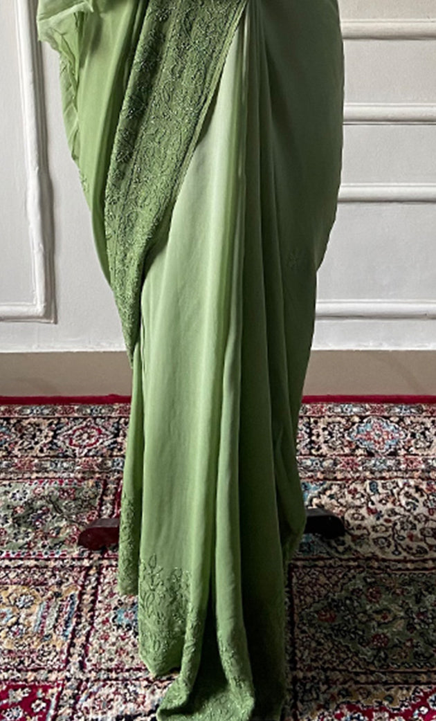 Women's Lakhnavi Handcrafted Viscose Georgette Chikankari Saree - HONC0318166