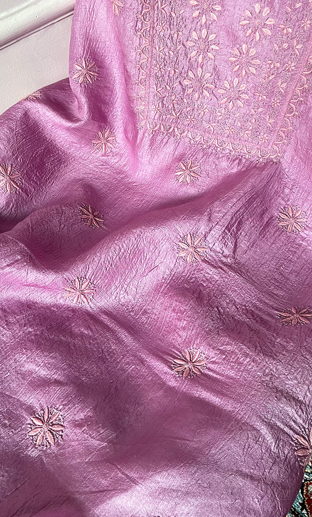 Women's Lakhnavi Handcrafted Tussar Silk Chikankari Kurta And Dupatta Set - HONC0307385