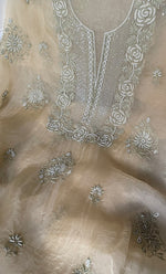 Load image into Gallery viewer, Women&#39;s Lakhnavi Handcrafted Pure Organza Chikankari Unstitched Kurta And Dupatta Set- HONC0310183
