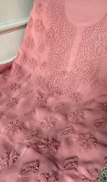 将图像加载到图库查看器中， Women's Lucknowi Handcrafted Faux-Georgette Unstitched Chikankari Suit Material - HONC0347513