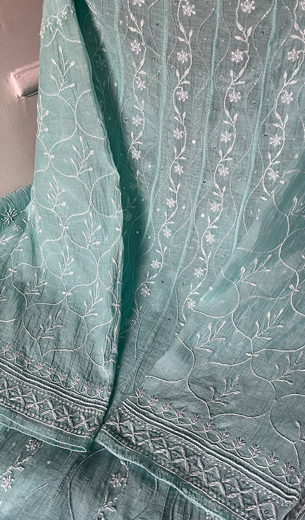 Women's Lakhnavi Handcrafted Mul Chanderi Semi - Stitched Anarkali And Dupatta Set - HONC0267869