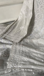 Load image into Gallery viewer, Women's Lakhnavi Handcrafted Tissue Chanderi Unstitched Chikankari Kurta And Dupatta Set - HONC0323645