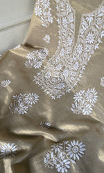 Load image into Gallery viewer, Women's Lakhnavi Handcrafted Tissue Chanderi Unstitched Chikankari Kurta And Dupatta Set - HONC032400