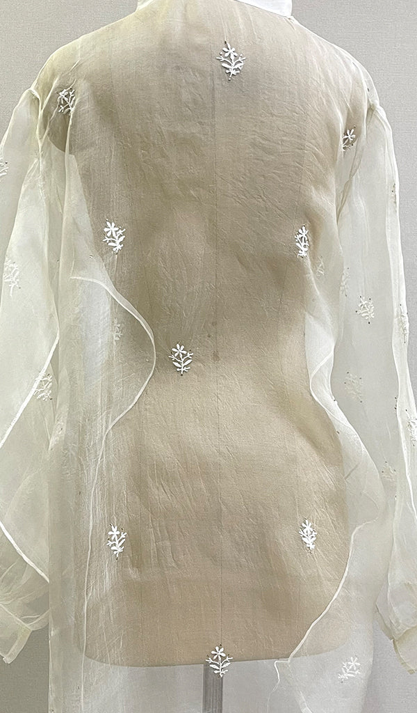 Women's Lakhnavi Handcrafted Semi Stitched Pure Organza Chikankari Top -  HONC0216804