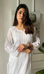 Load image into Gallery viewer, Women&#39;s Lucknowi Handcrafted Cotton Chikankari Kurti - HONC0303585
