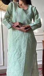 Load image into Gallery viewer, Women's Lakhnavi Handcrafted Cotton Chikankari Kurti - HONC0356953