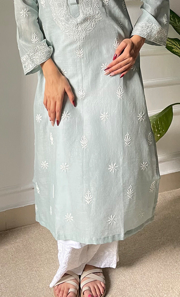 Amayra Women's Lucknowi Handcrafted Maheshwari Mul Chanderi Chikankari Kurti - HONC0300062