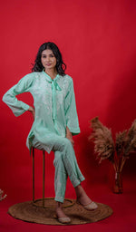 Load image into Gallery viewer, Shazana Women&#39;s Lakhnavi Handcrafted Modal Cotton Chikankari Chikankari Top and Pant Set -  HONC0213488
