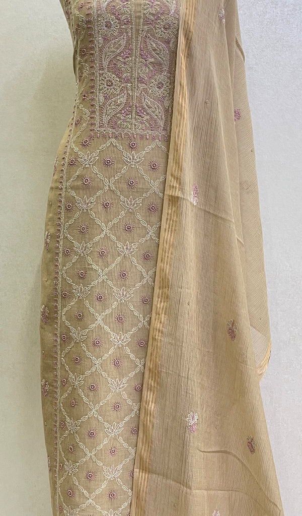 Women's Lakhnavi Handcrafted Maheswari Mul Chanderi Kurta And Dupatta Set-HONC062036