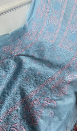 Load image into Gallery viewer, Women's Lucknowi Handcrafted Semi -Stitched Chanderi Silk Chikankari Full Suit Material - HONC0269962