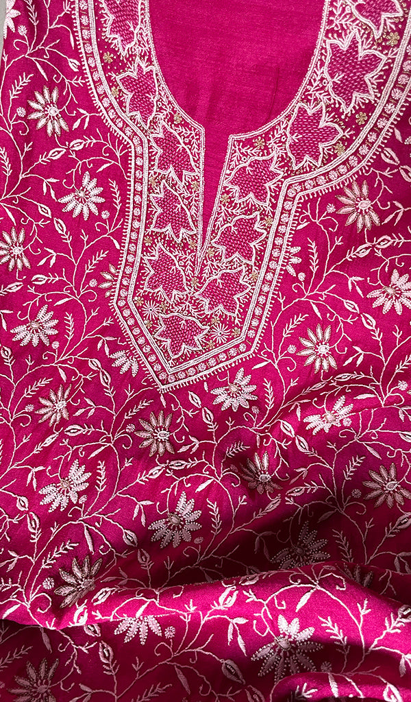 Women's Lakhnavi Handcrafted Munga Silk Chikankari Kurta And Dupatta Set- HONC0275144
