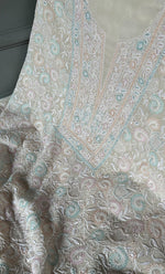 将图像加载到图库查看器中， Women&#39;s Lakhnavi Handcrafted Pure Silk Georgette Chikankari Kurta And Dupatta Set- HONC0241825
