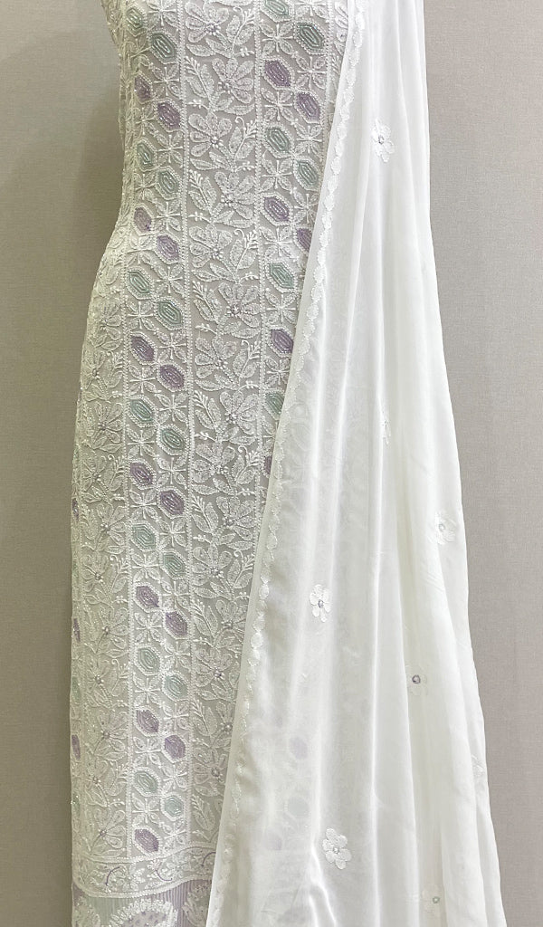 Women's Lucknowi Handcrafted Viscose Georgette Chikankari Kurta And Dupatta Set - HONC0176123