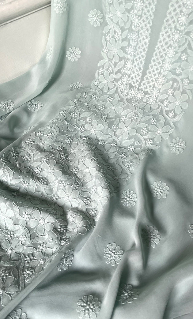 Women's Lakhnavi Handcrafted Viscose Georgette Chikankari Full Suit Material - HONC0312589