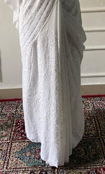 Load image into Gallery viewer, Women's Lakhnavi Handcrafted Viscose Georgette Chikankari Saree - HONC0303241