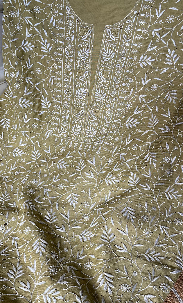 Women's Lakhnavi Handcrafted Maheshwari Mul Chanderi Unstitched Kurta And Dupatta Set - HONC0275138