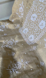 Load image into Gallery viewer, Women's Lakhnavi Handcrafted Tissue Chanderi Unstitched Chikankari Kurta And Dupatta Set - HONC0347896