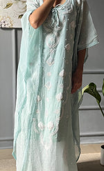 Load image into Gallery viewer, Rabia Women&#39;s Lucknowi Handcrafted Mul chanderi Chikankari Kaftan - HONC0304373
