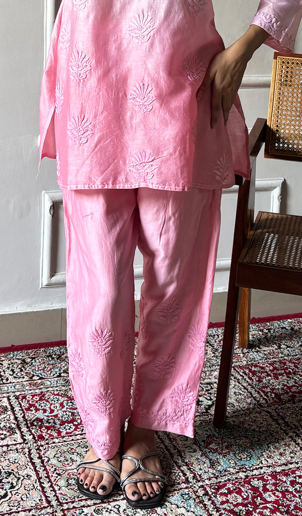 Riddhi Women's Lakhnavi Handcrafted Chanderi Silk Chikankari Top And Pant Set - HONC0360730