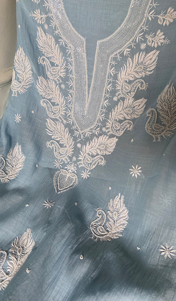 Navedaa Women's Lakhnavi Handcrafted Mul Chanderi Unstitched Kurta And Dupatta Set- HONC0362579