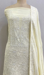 将图像加载到图库查看器中， Women&#39;s Lakhnavi Handcrafted Pure Silk Georgette Chikankari Suit Material - HONC0146032
