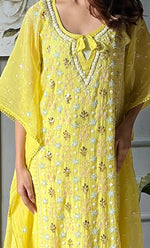Load image into Gallery viewer, Rabia Women&#39;s Lucknowi Handcrafted Mul chanderi Chikankari Kaftan - HONC0306157
