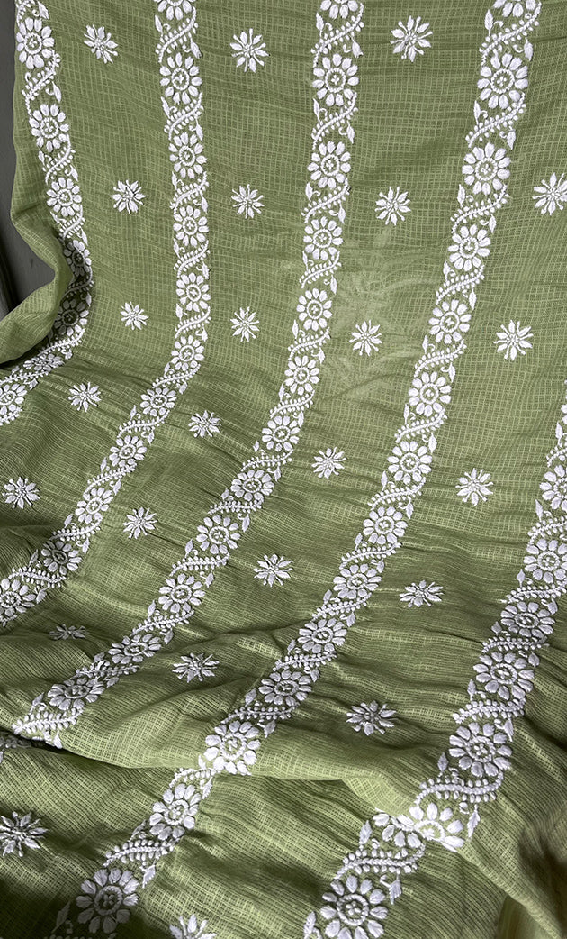 Women's Lucknowi Handcrafted Kota Cotton Chikankari Unstitched Kurta And Dupatta Set - HONC0312640